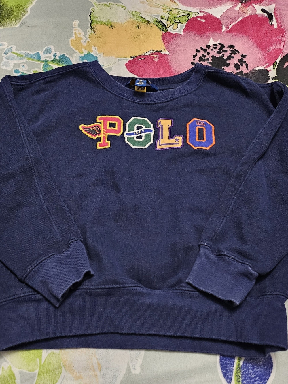 Polo by Ralph Lauren Navy Crewneck with Multicolor POLO Applique